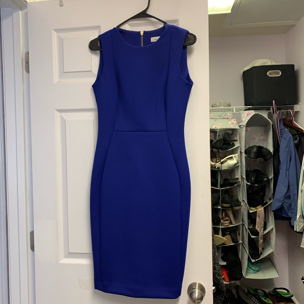 Calvin Klein gold detail blue dress